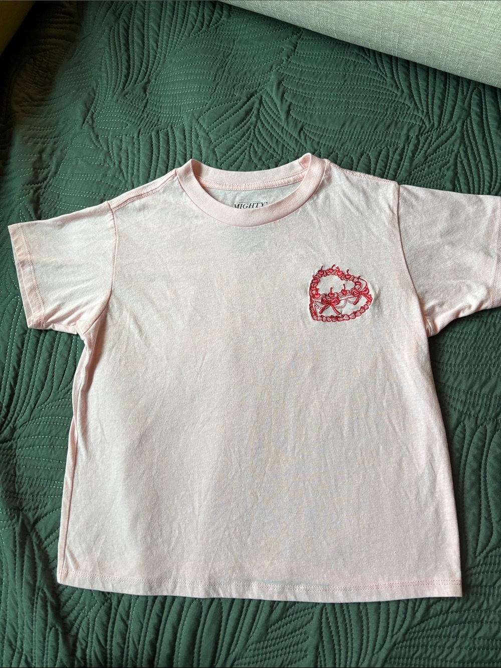 Mighty Fine Grafic Light Pink Short Sleeve Tee with Red Heart Crest